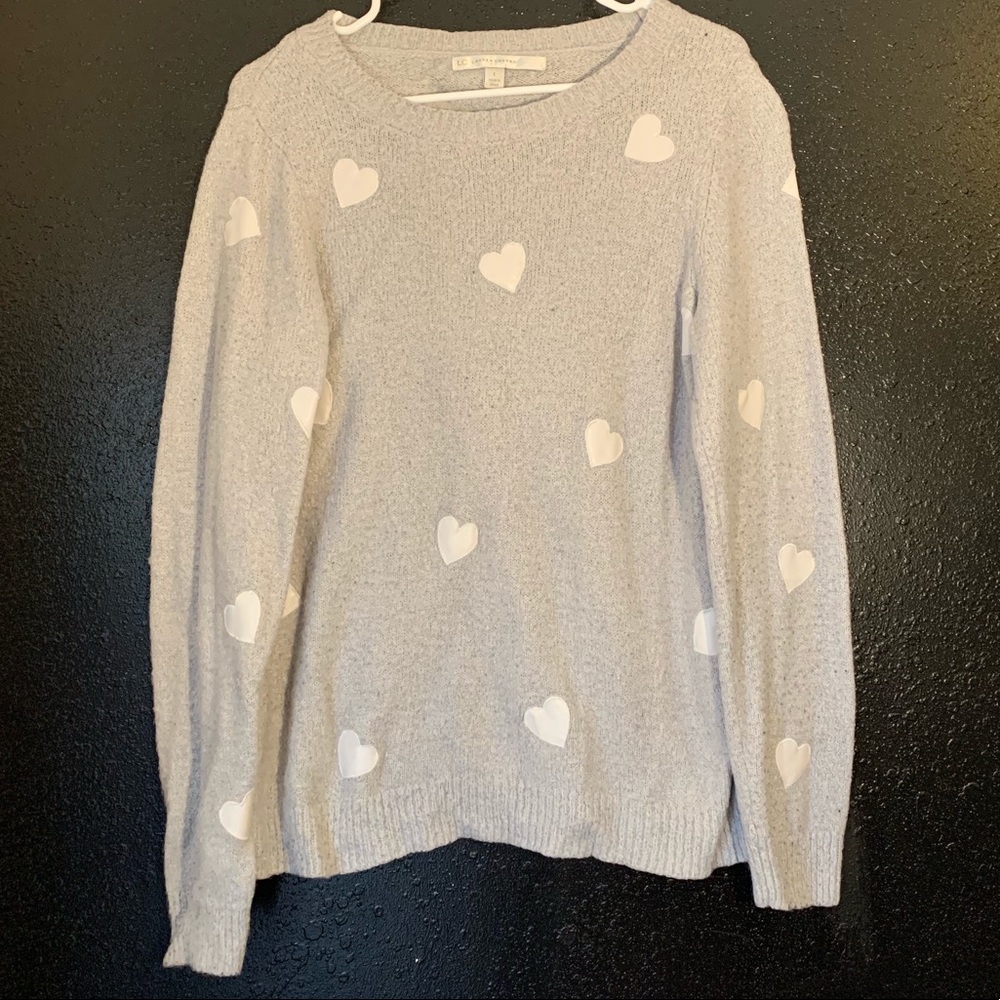 Lauren Conrad Grey Sweater with White Hearts